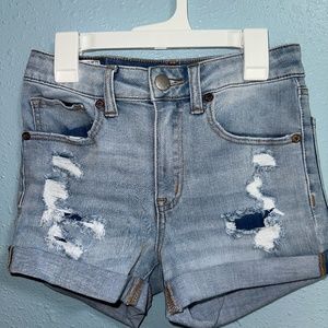 Women's Aeropostale High Rise Midi Ripped Light Wash Denim Shorts